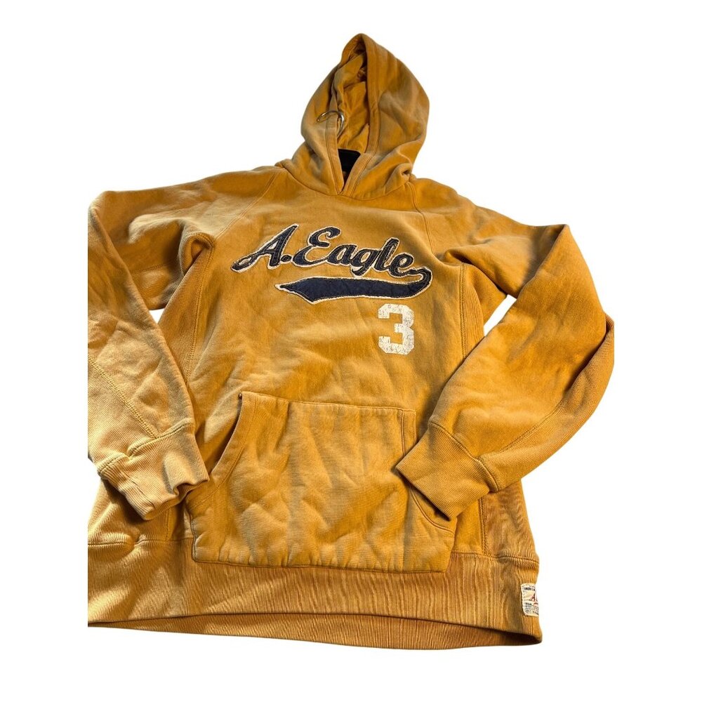 VTG Y2K American Eagle Outfitters S Mustard Yellow Hoodie Sweatshirt chest Logo